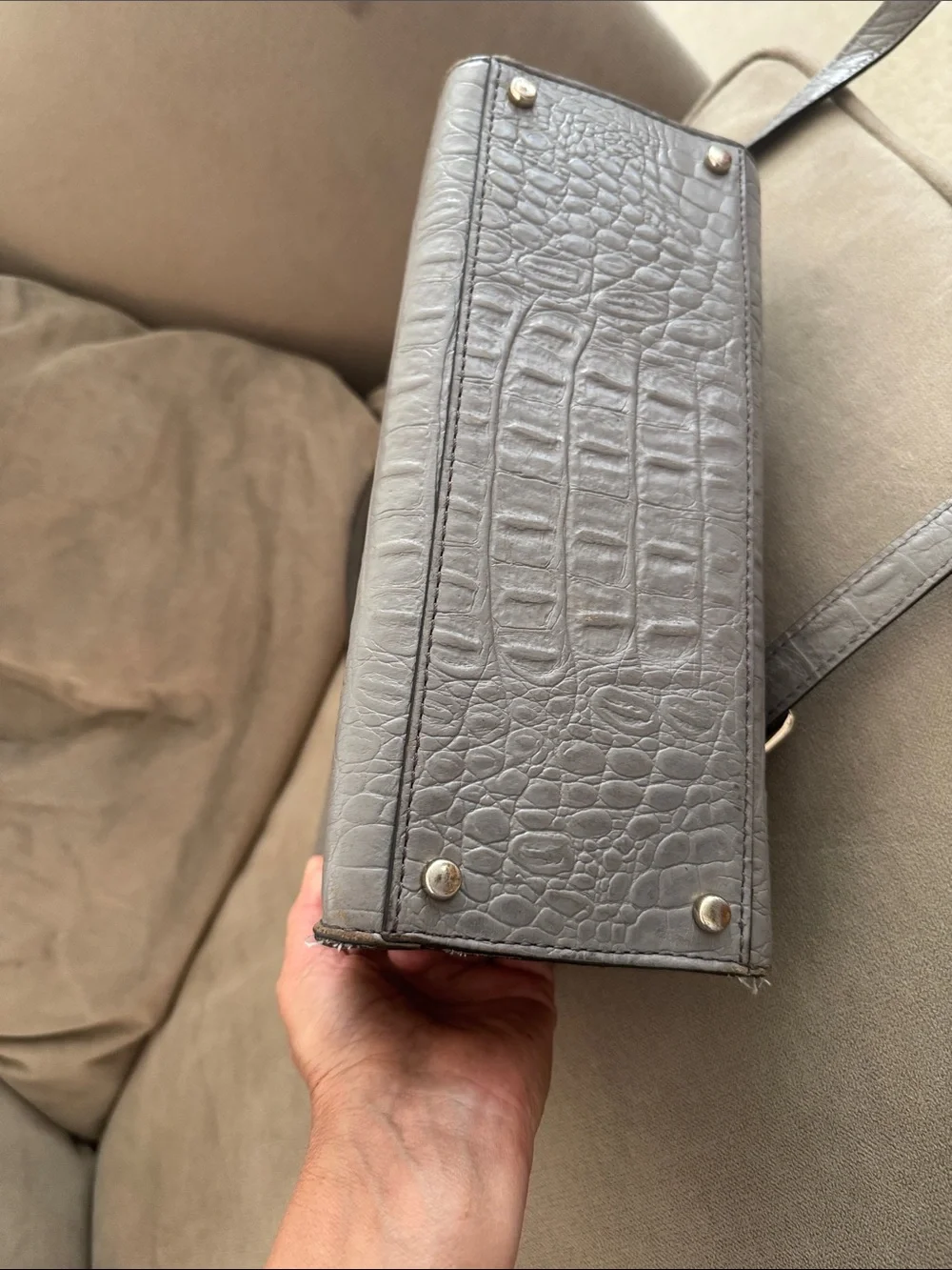 Kate Spade Knightsbridge Doris Grey Leather Crocodile Embossed Satchel Crossbody